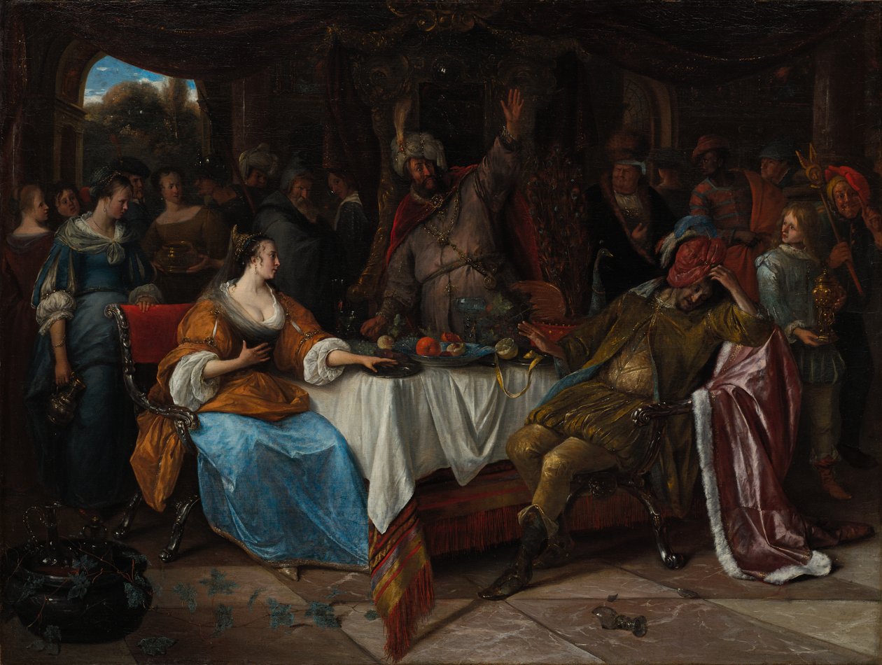 Esther, Ahasveros en Haman door Jan Steen