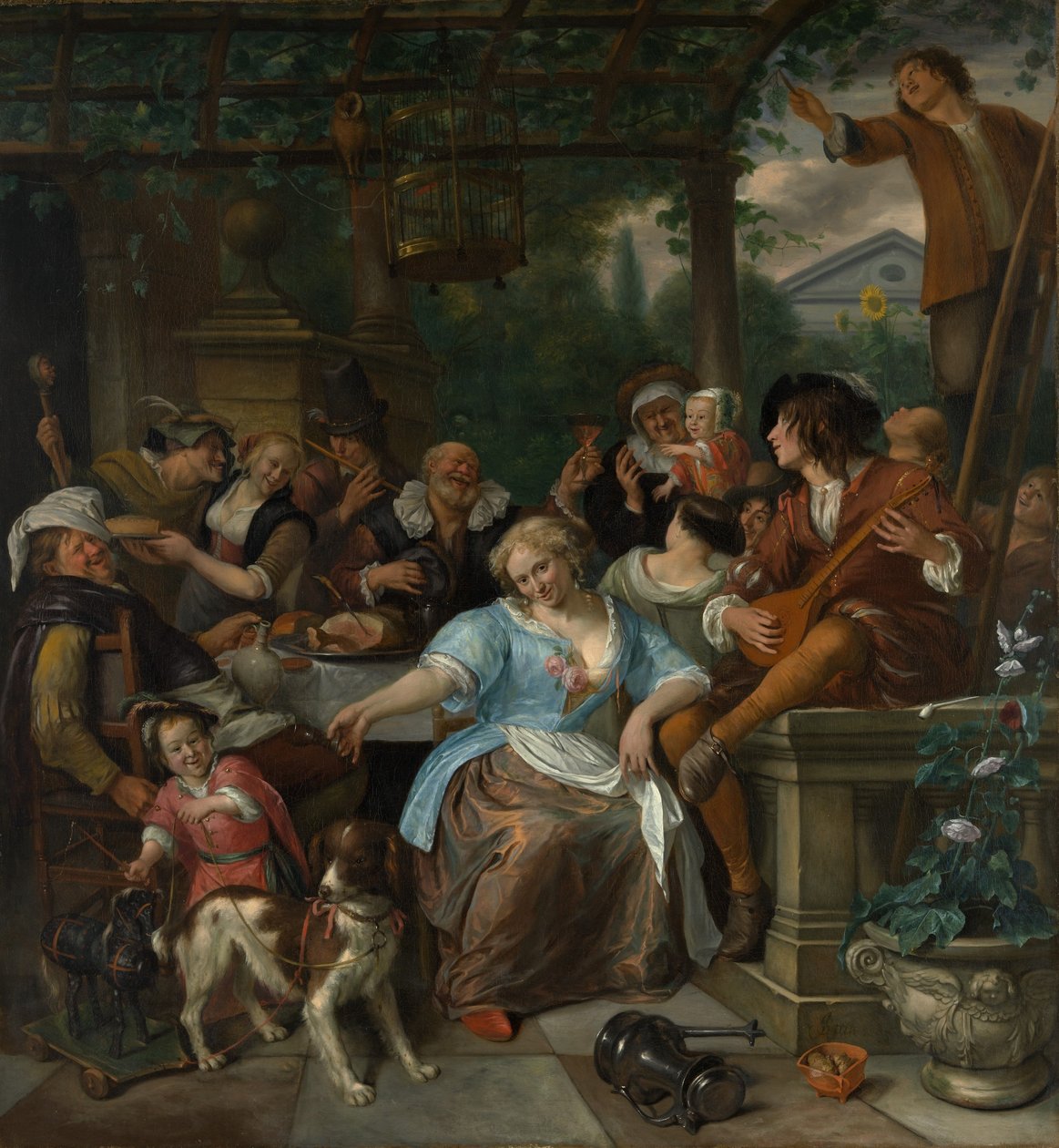 Vrolijk gezelschap op een terras, ca. 1670 door Jan Havickszoon Steen