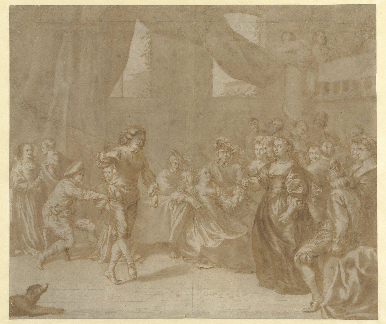 Dansend paar op een feest door Jan Verkolje (I)