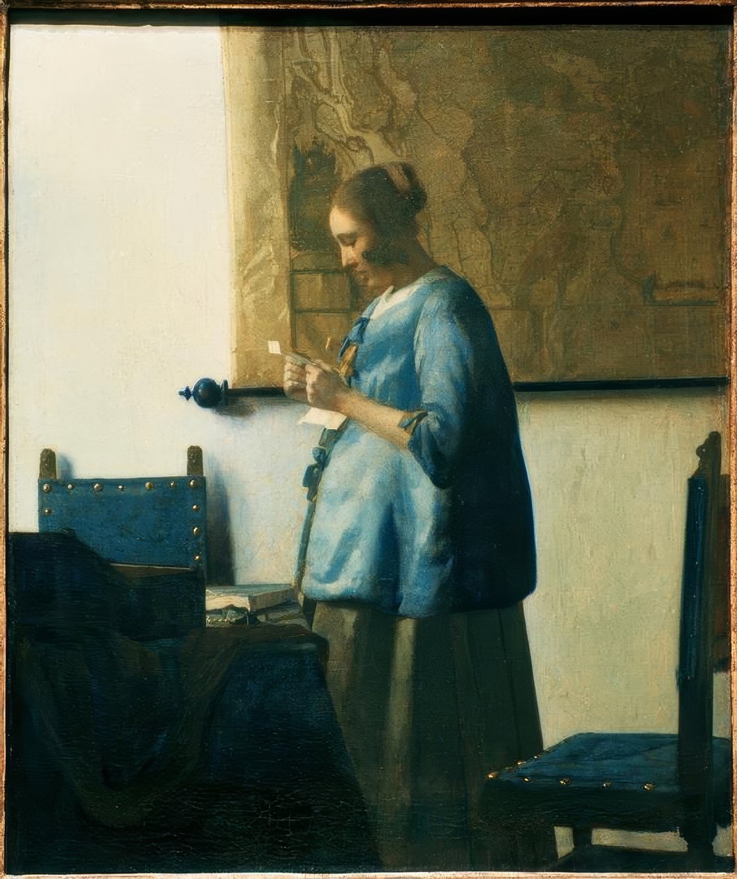Brieflezeres in Blauw door Jan Vermeer van Delft