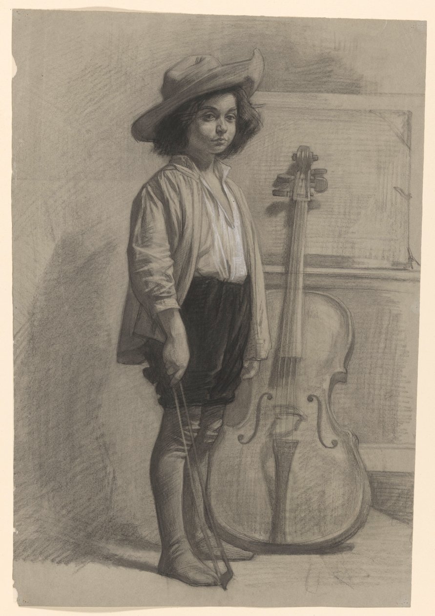 Jongen staande bij een cello door Jan Veth
