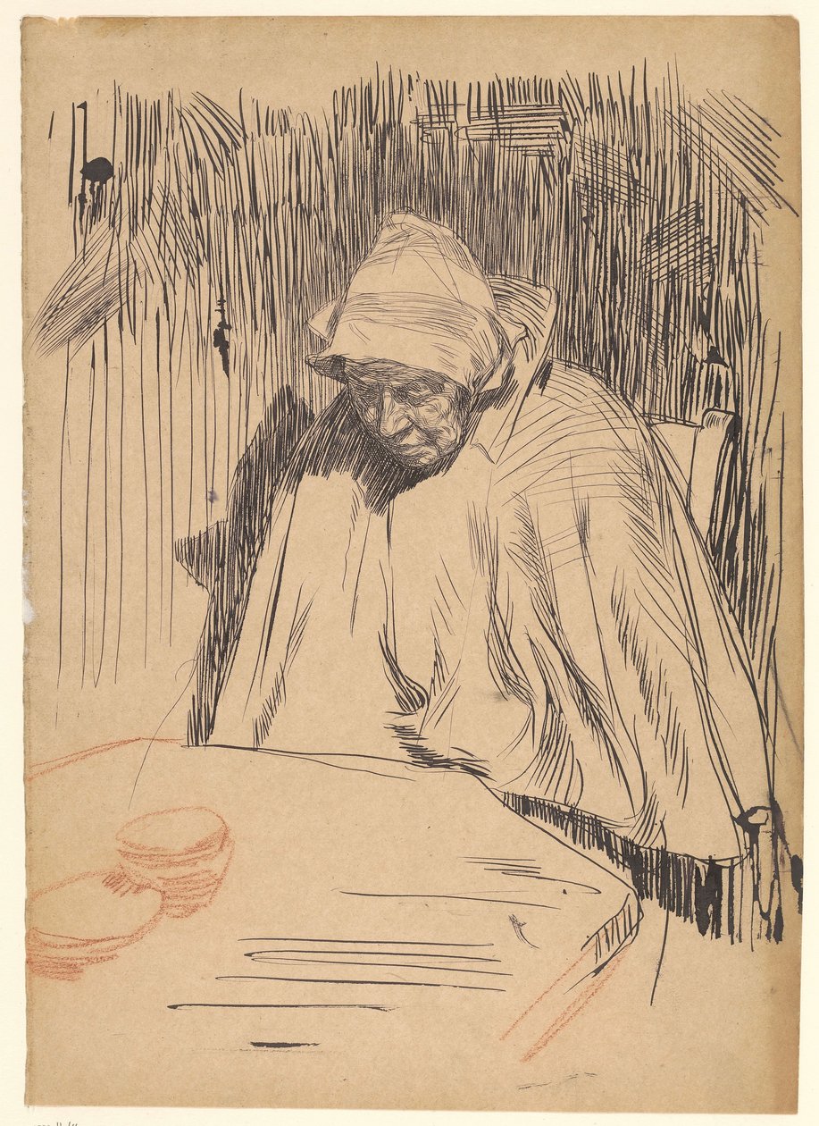 Oude vrouw aan tafel (Malle Teun) door Jan Veth