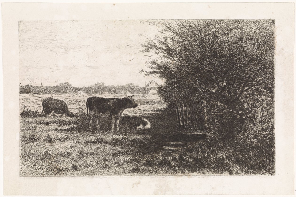 Koeien in weiland door Johannes Martinus Vrolijk