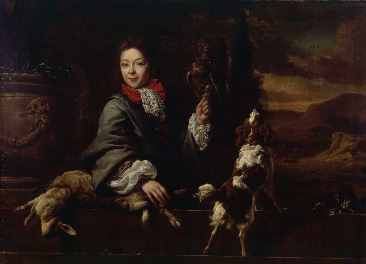 De valkeniersjongen (olieverf op doek) door Jan Weenix