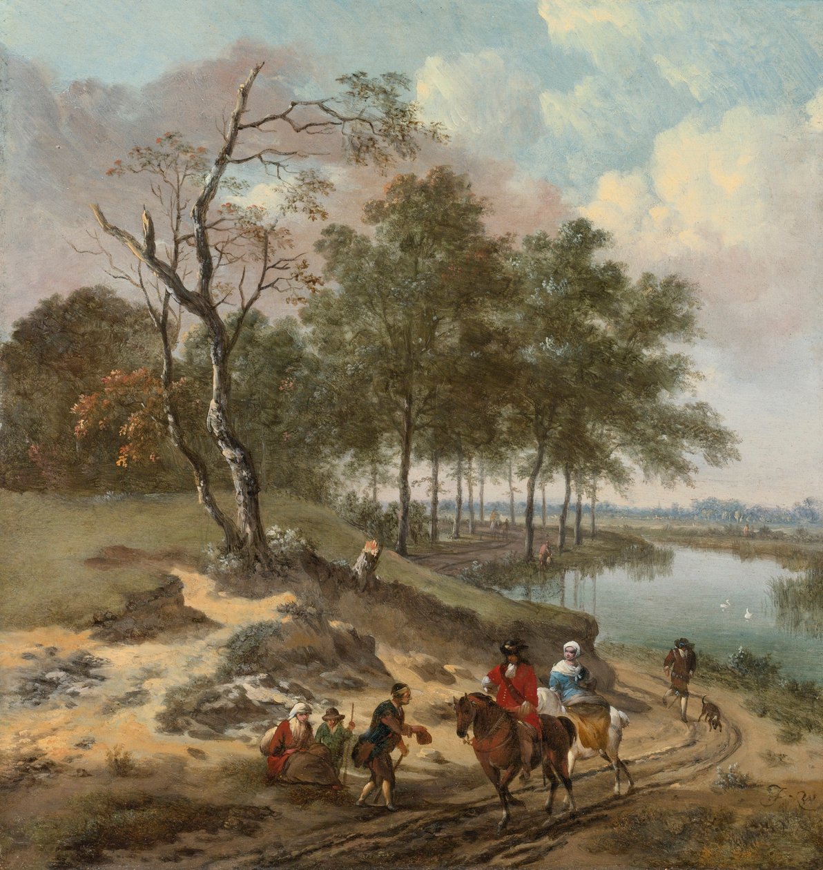 Landschap met ruiters en bedelaars door Jan Wijnants