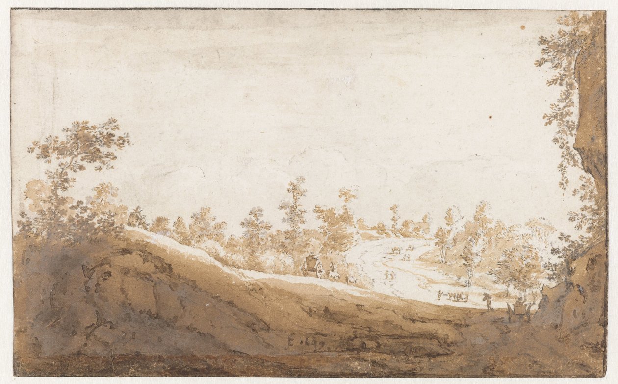 Heuvellandschap met karren buiten Brussel door Jan de Bisschop