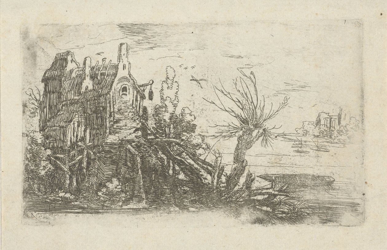 Huis aan een rivier door Jan de Hoey