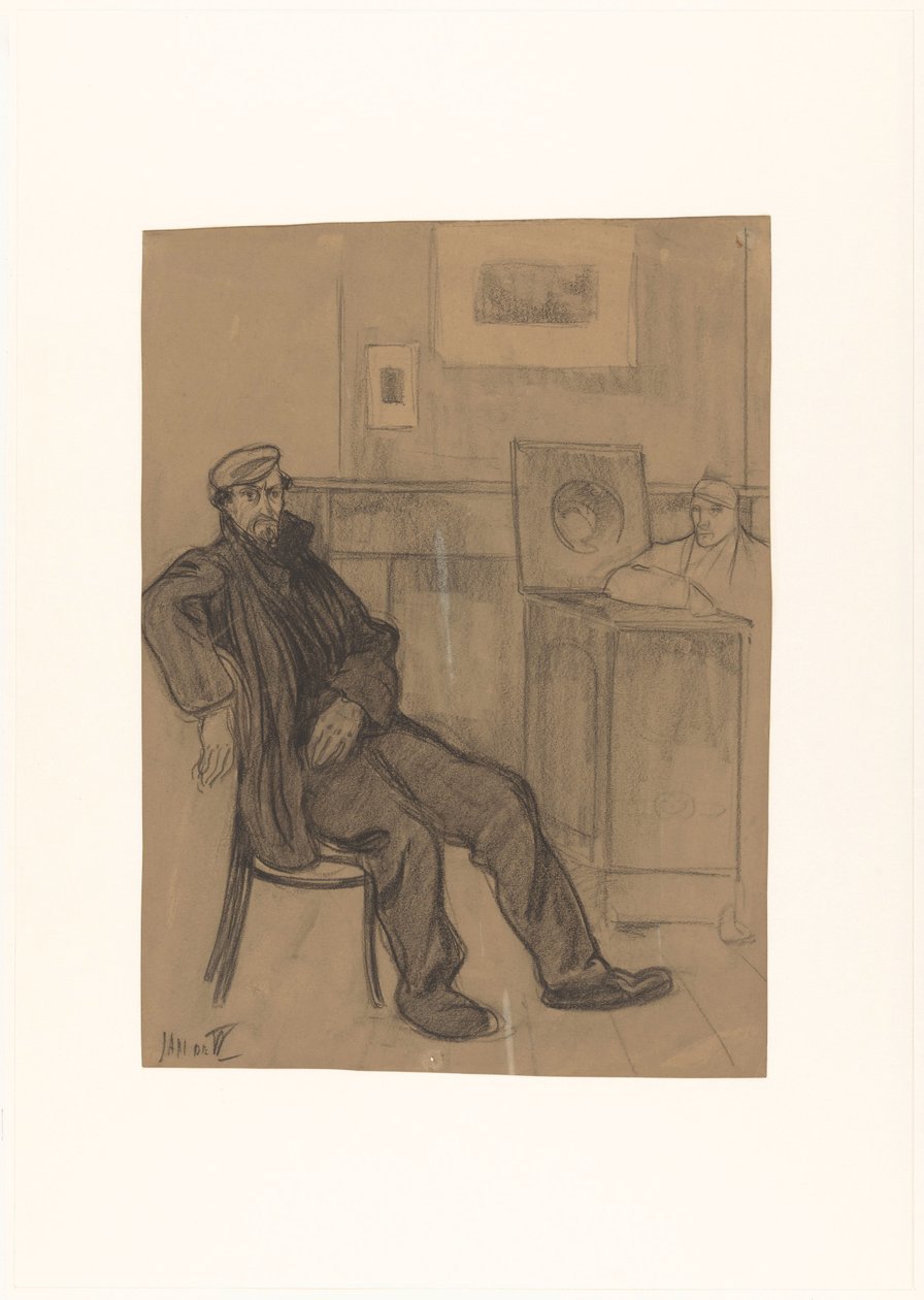 Man op stoel door Jan de Waardt (signed by artist)