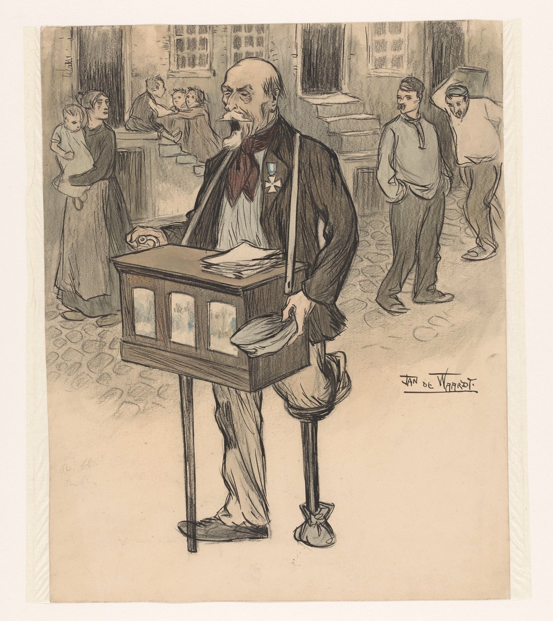 Oud-generaal als straatmuzikant door Jan de Waardt (signed by artist)