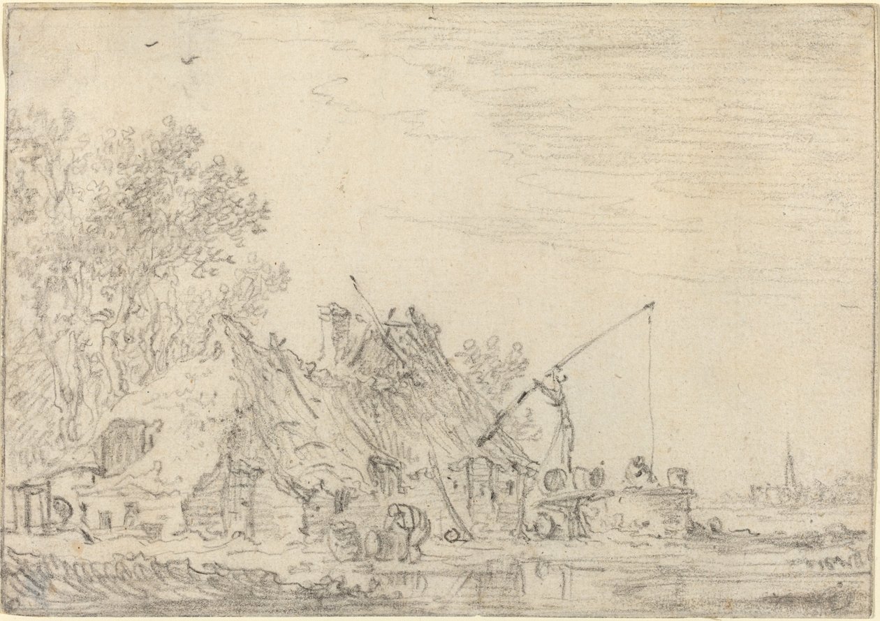 Rustiek huis met een put door Jan van Goyen