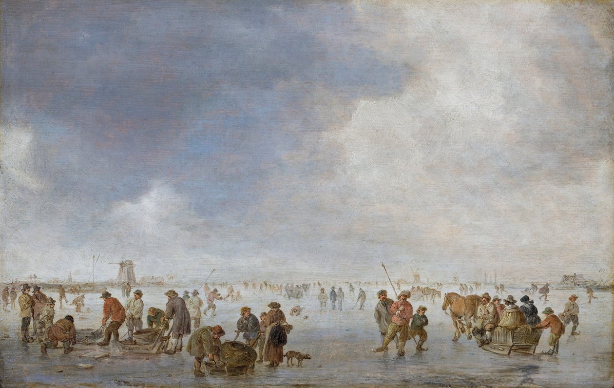 Winters tafereel op het ijs door Jan van Goyen