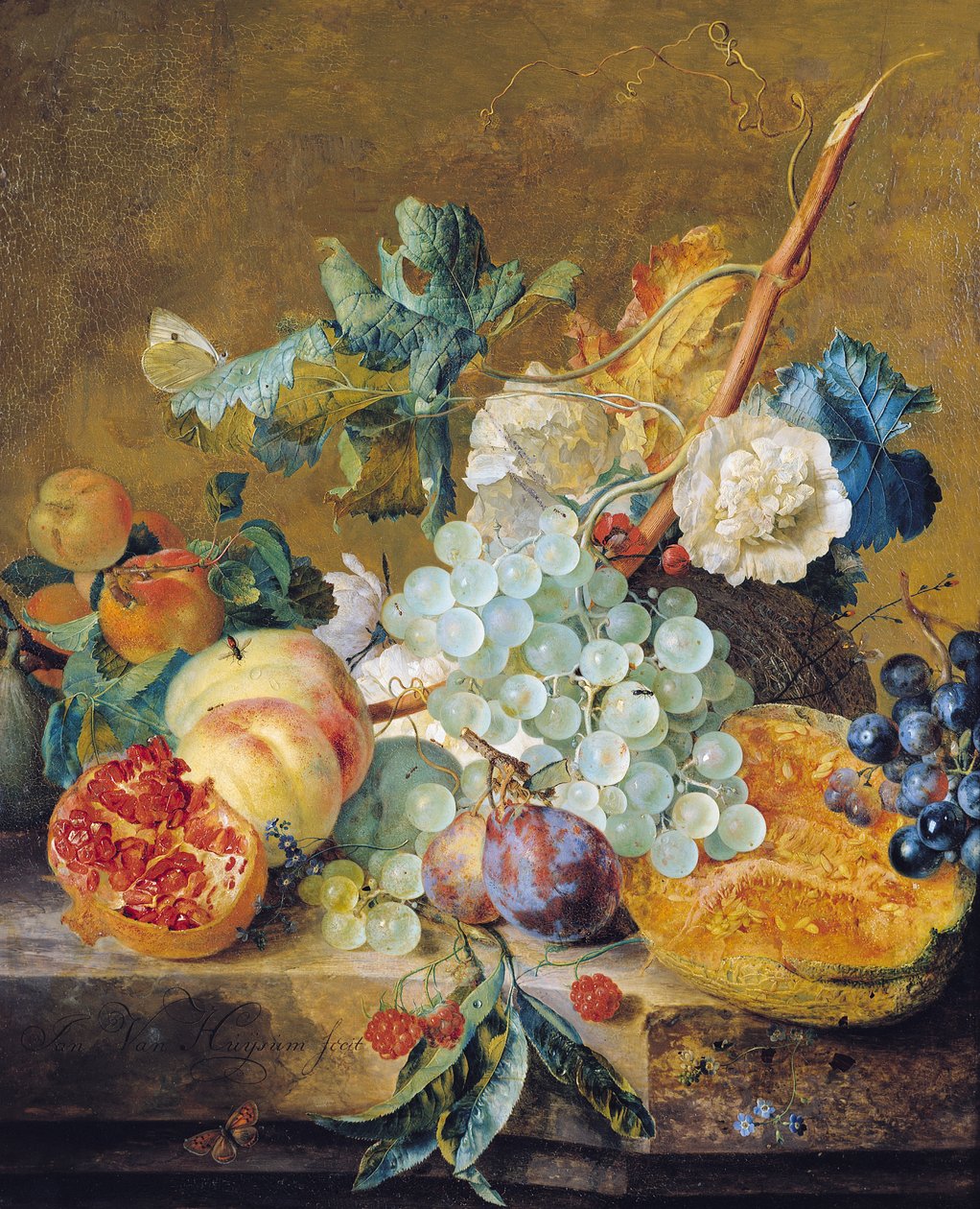 Bloemen en fruit door Jan van Huysum