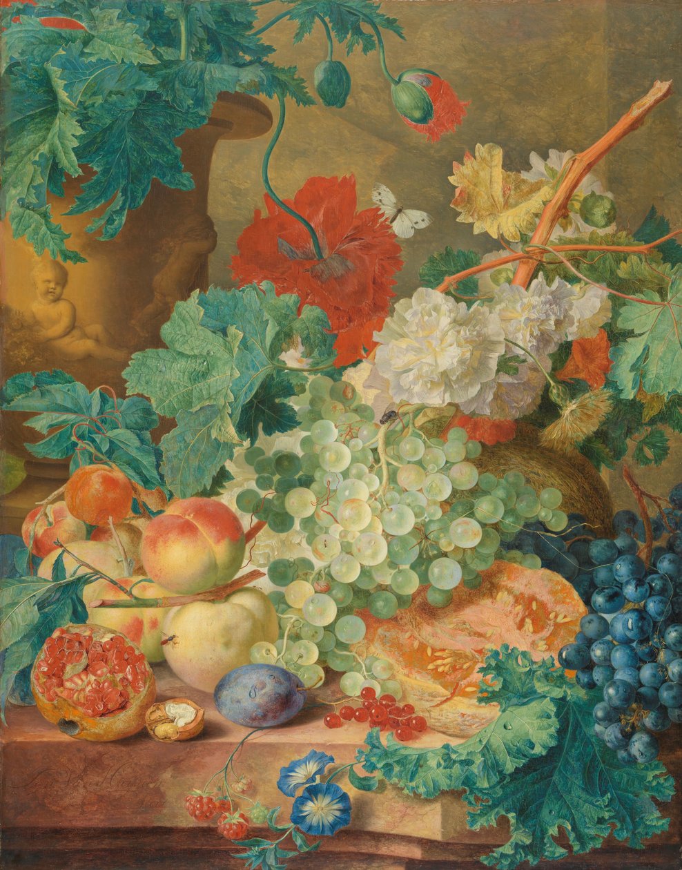 Stilleven met bloemen en fruit door Jan van Huysum
