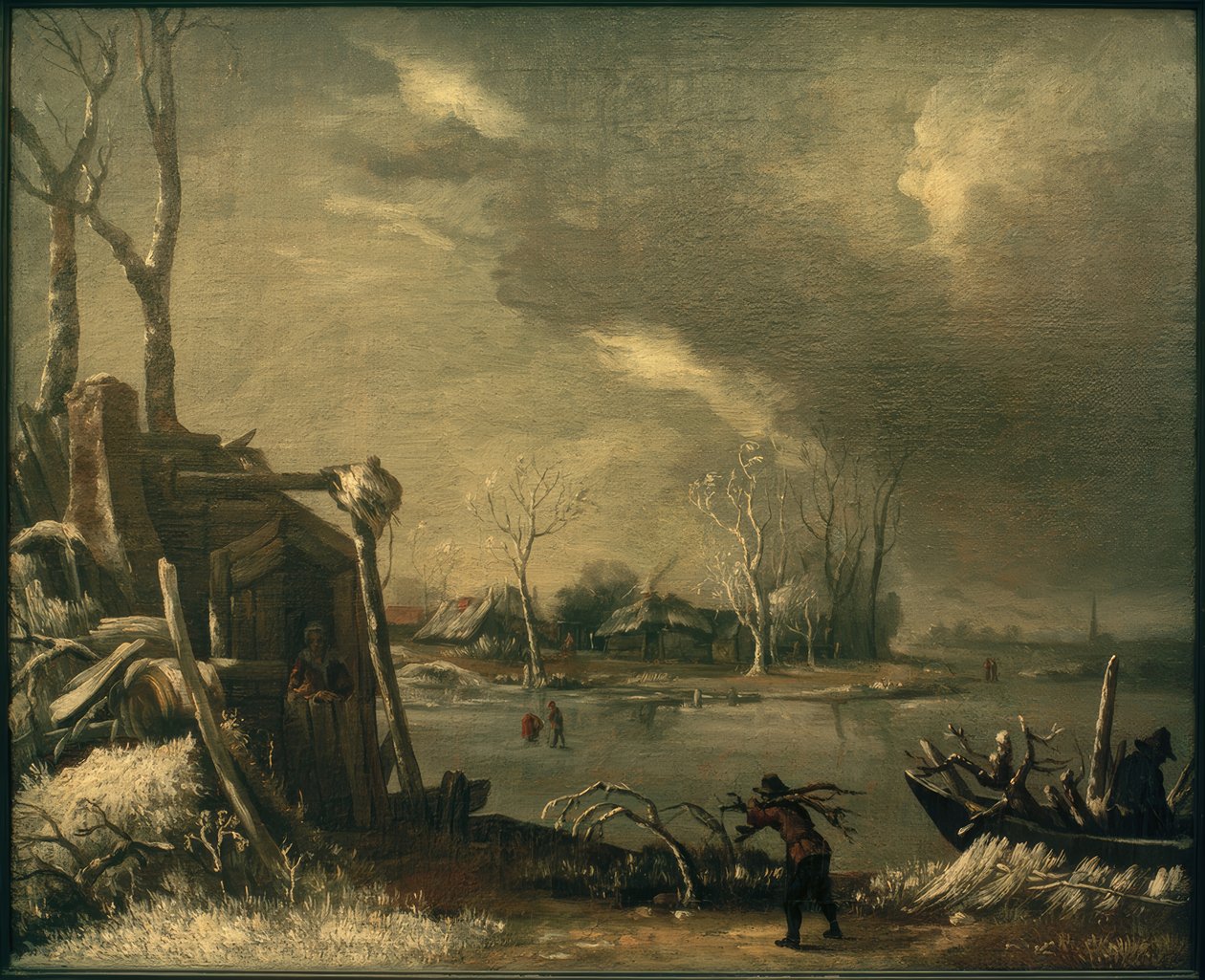 Winterlandschap met takkenverzamelaar door Jan van Kessel