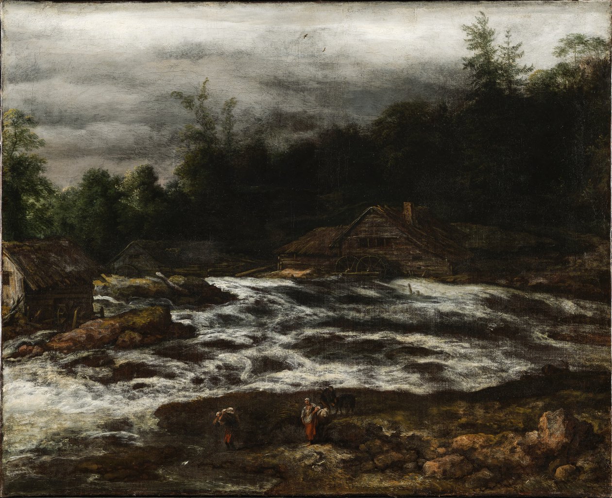 Berglandschap met waterval door Jan van Kessel d.Æ.