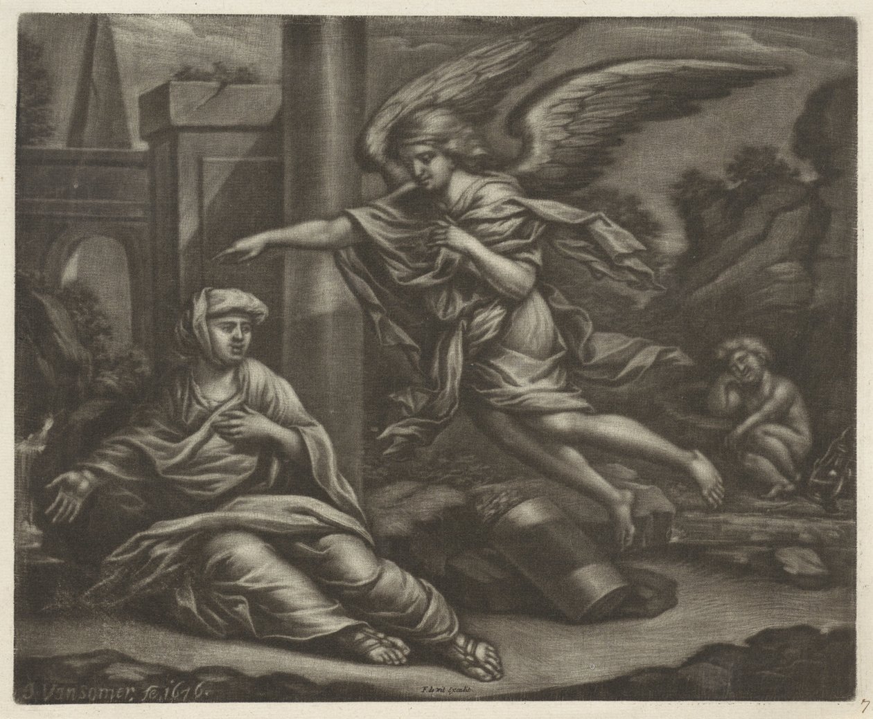 Hagar en Ismaël in de woestijn door Jan van Somer