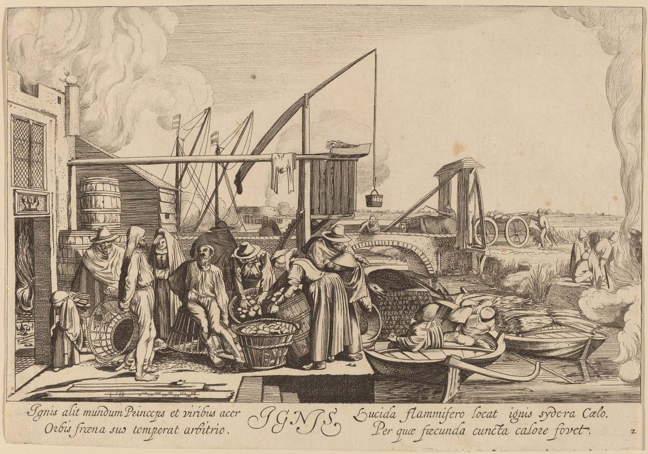 Vuur door Jan van de Velde II after Willem Buytewech