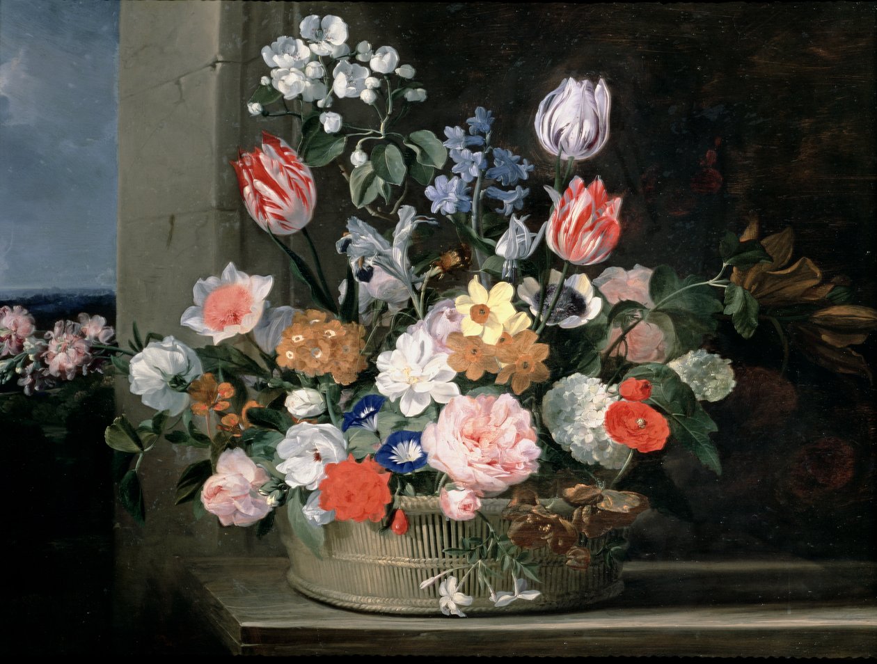 Bloemen in een Mand, 1650-56 door Jan van den Hecke