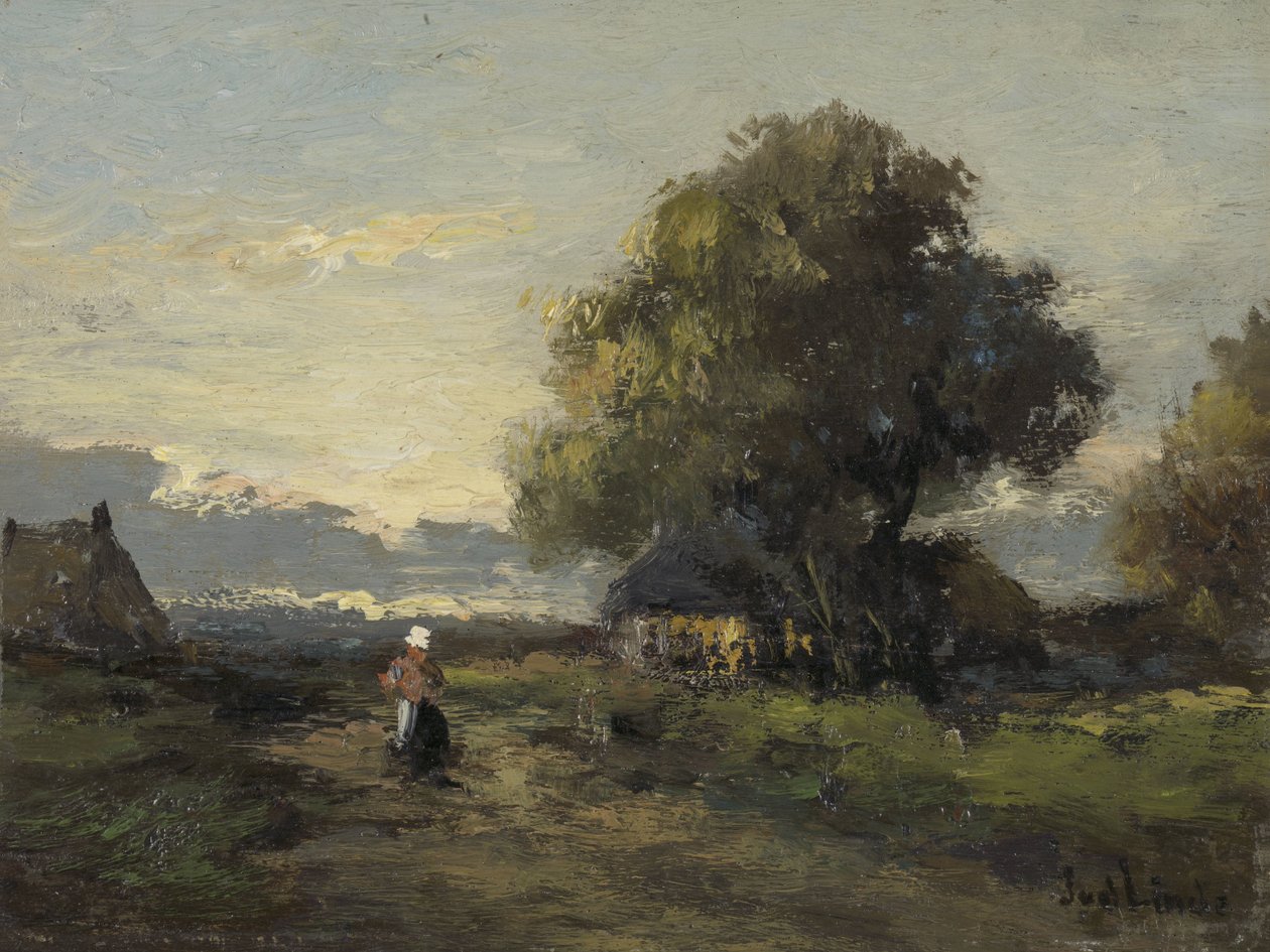 Landschap met boerderijen door Jan van der Linde
