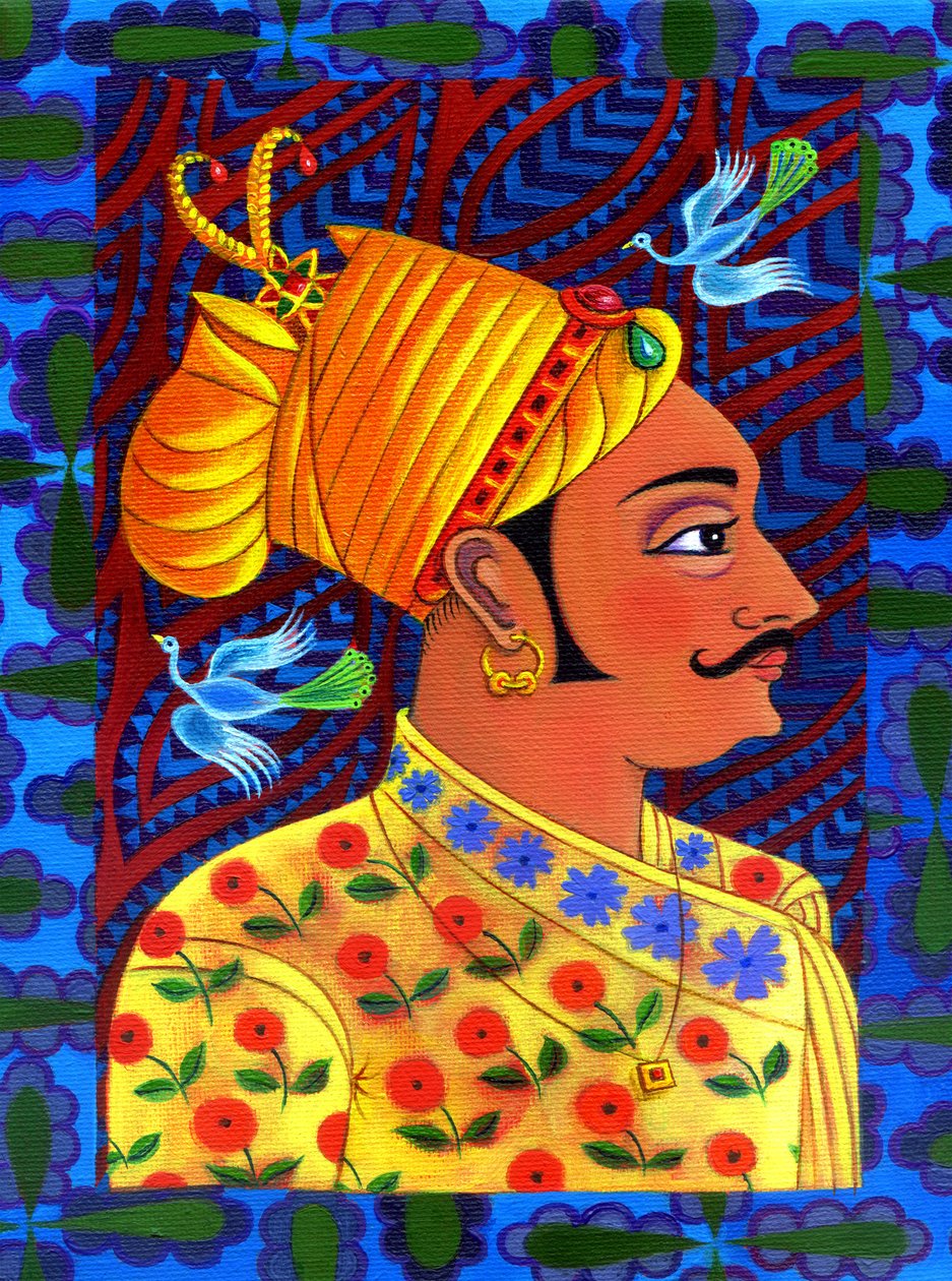 Maharaja met blauwe vogels, 2011 door Jane Tattersfield