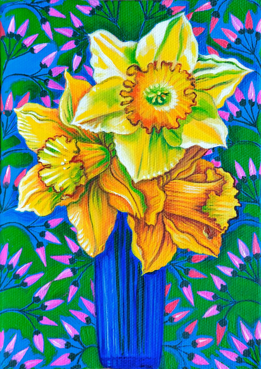 Narcissen,2017 (olieverf op doek) door Jane Tattersfield