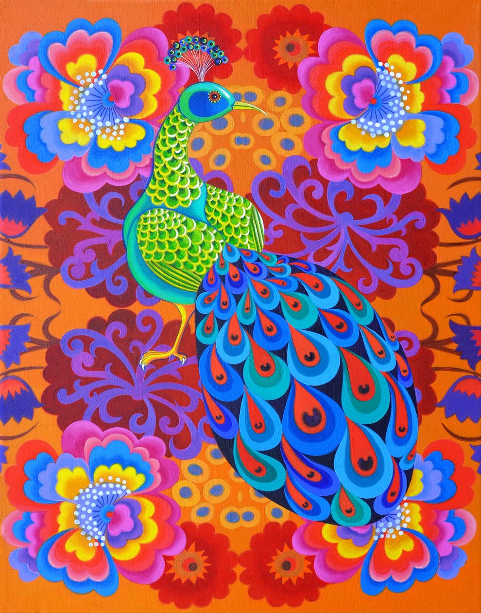 Pauw met bloemen, 2015 door Jane Tattersfield