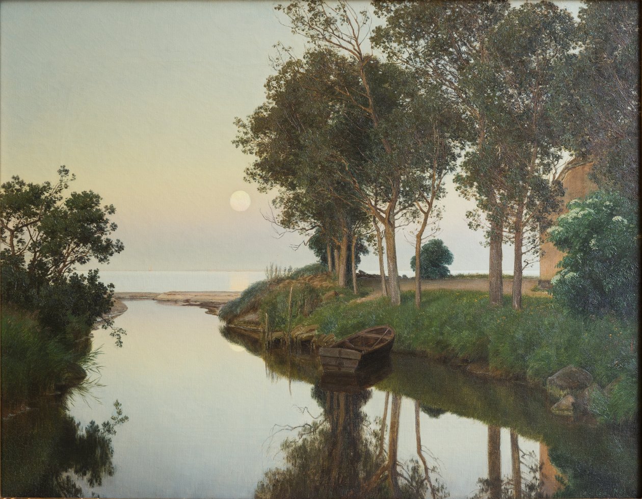 Stille zomeravond bij de monding van de rivier in de zee door Janus La Cour