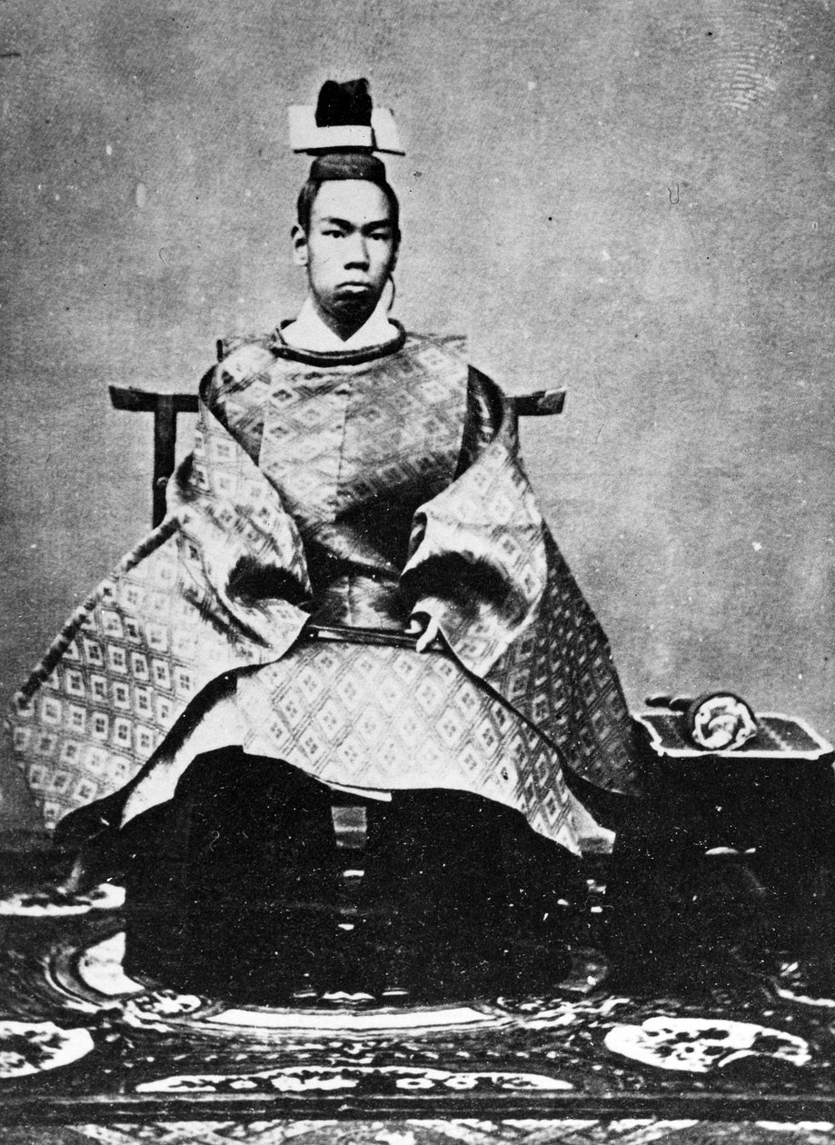 De Keizer Meiji op de troon, ca. 1867 door Japanese Photographer