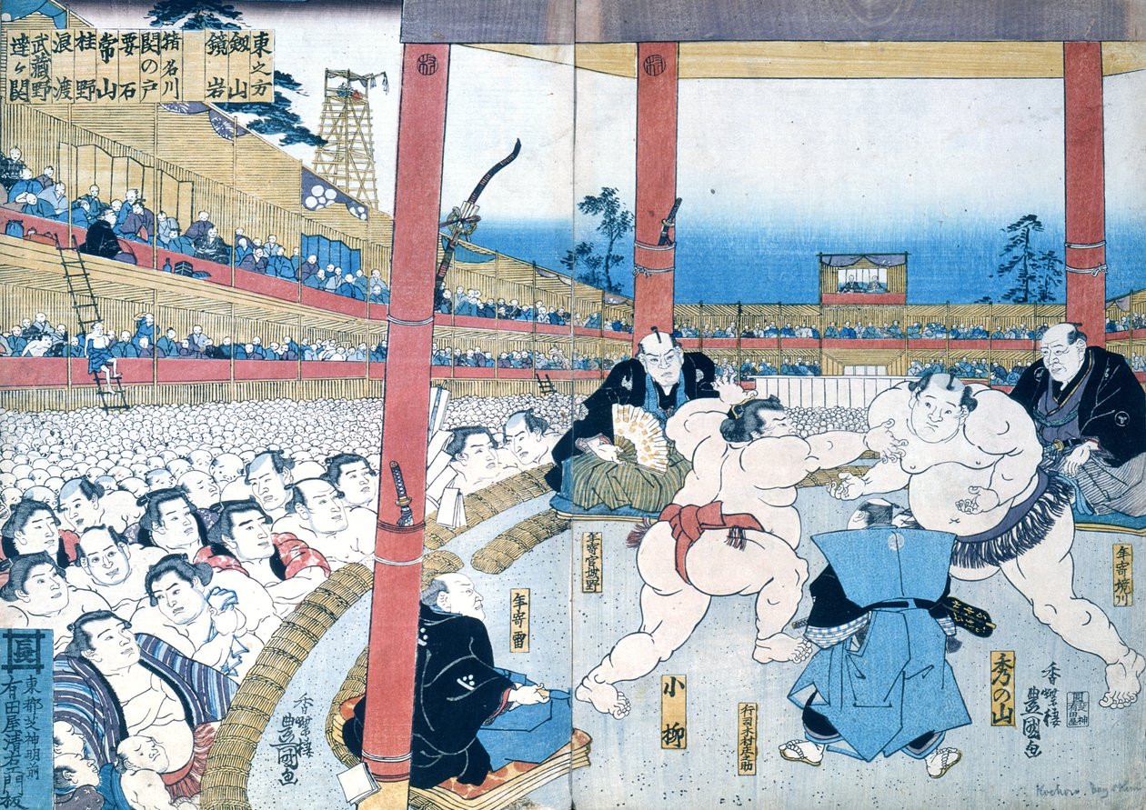 Traditioneel worstelen in Japan: Sumo worstelaars door Japanese School