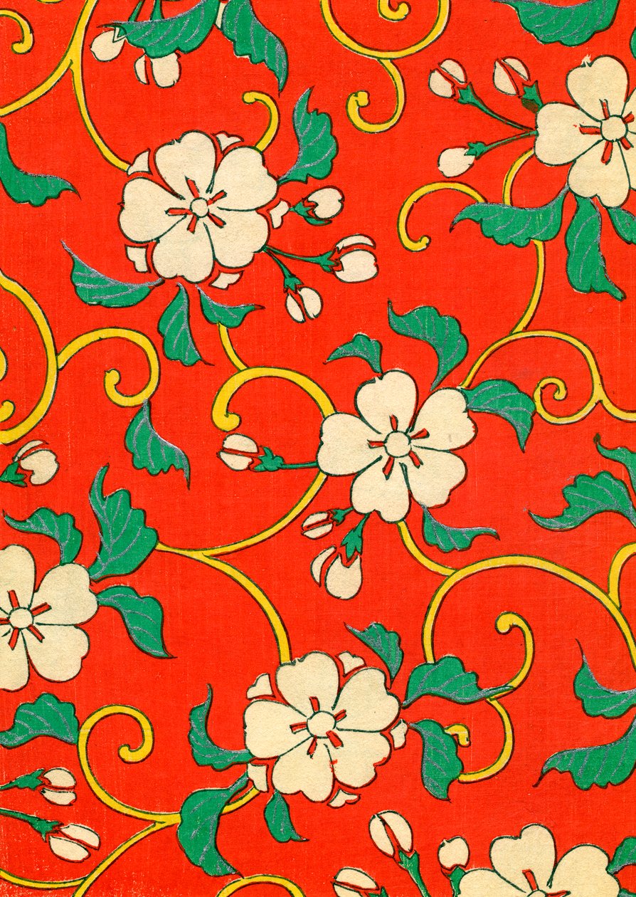Houtsnede van appelbloesems door Japanese School