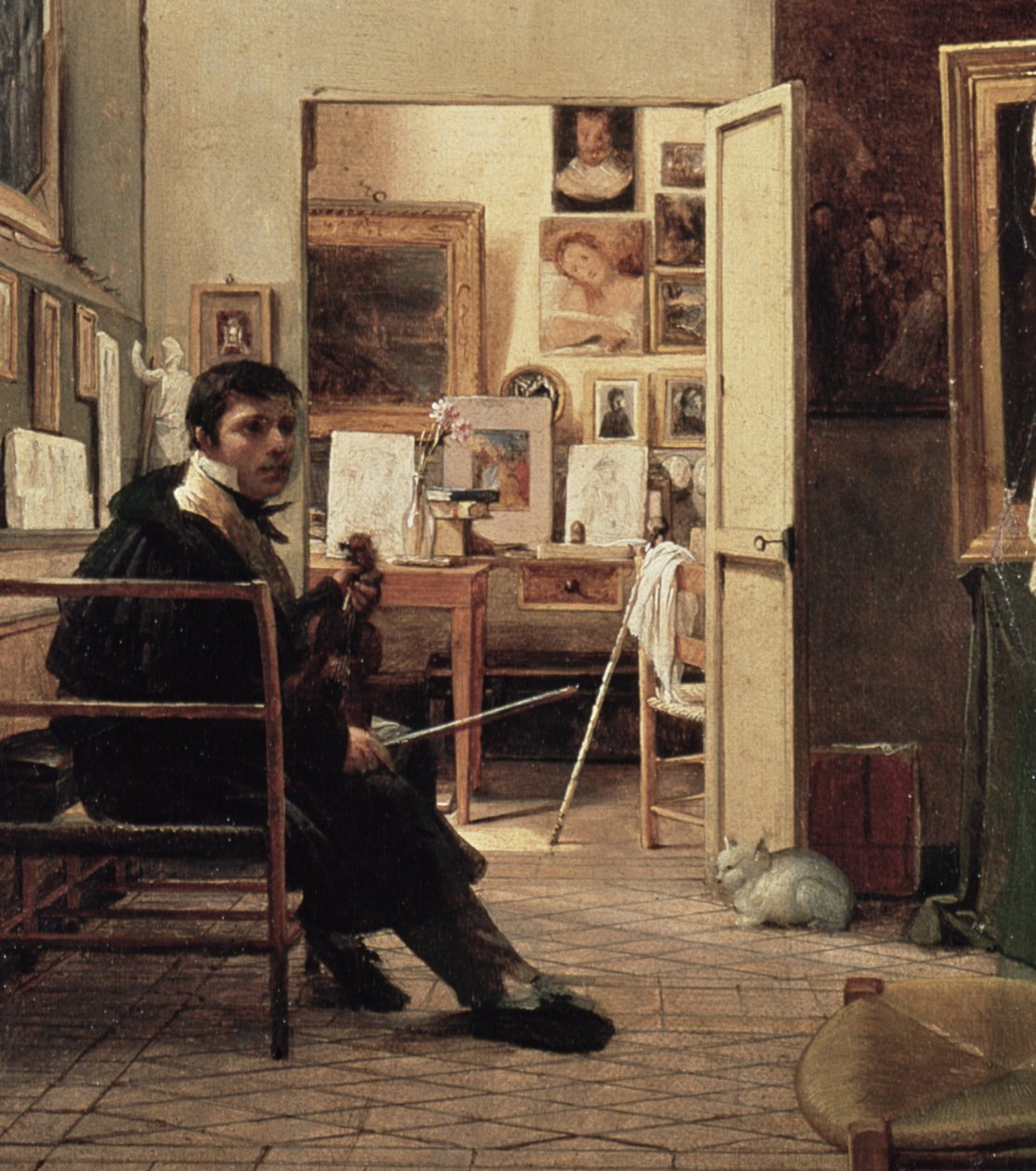 Het Atelier van Ingres in Rome, 1818 (detail) door Jean Alaux