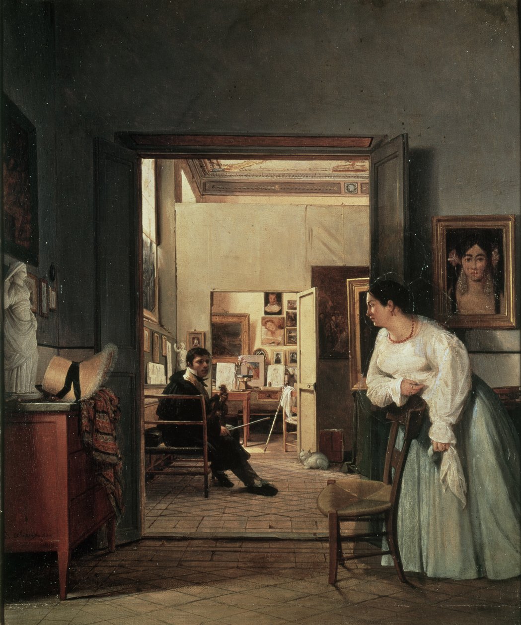 Het Atelier van Ingres in Rome, 1818 door Jean Alaux