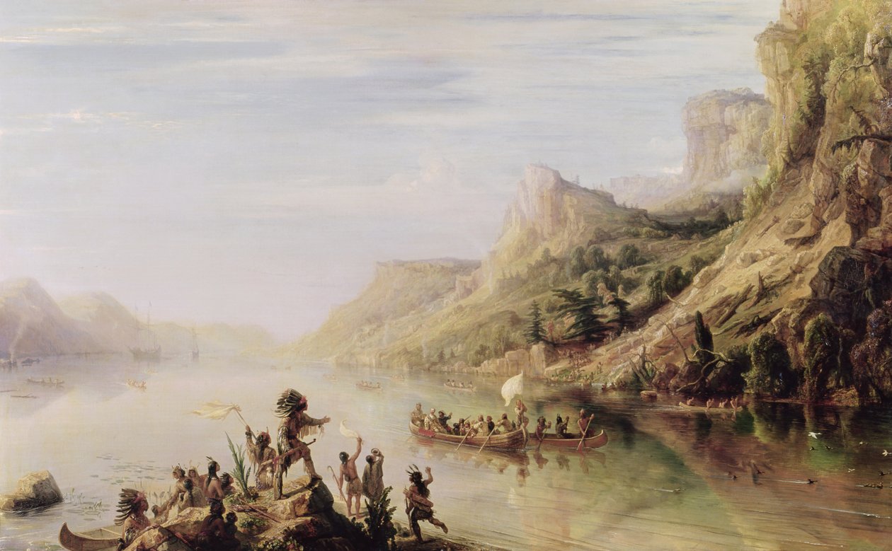Jacques Cartier (1491-1557) ontdekt de St. Lawrence rivier in 1535, 1847 door Jean Antoine Theodore Gudin