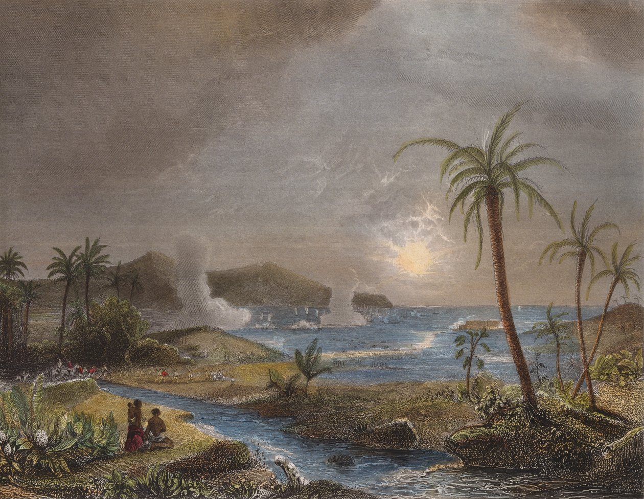 De slag bij Martinique in 1674, gegraveerd door Chavane door Jean Antoine Theodore Gudin