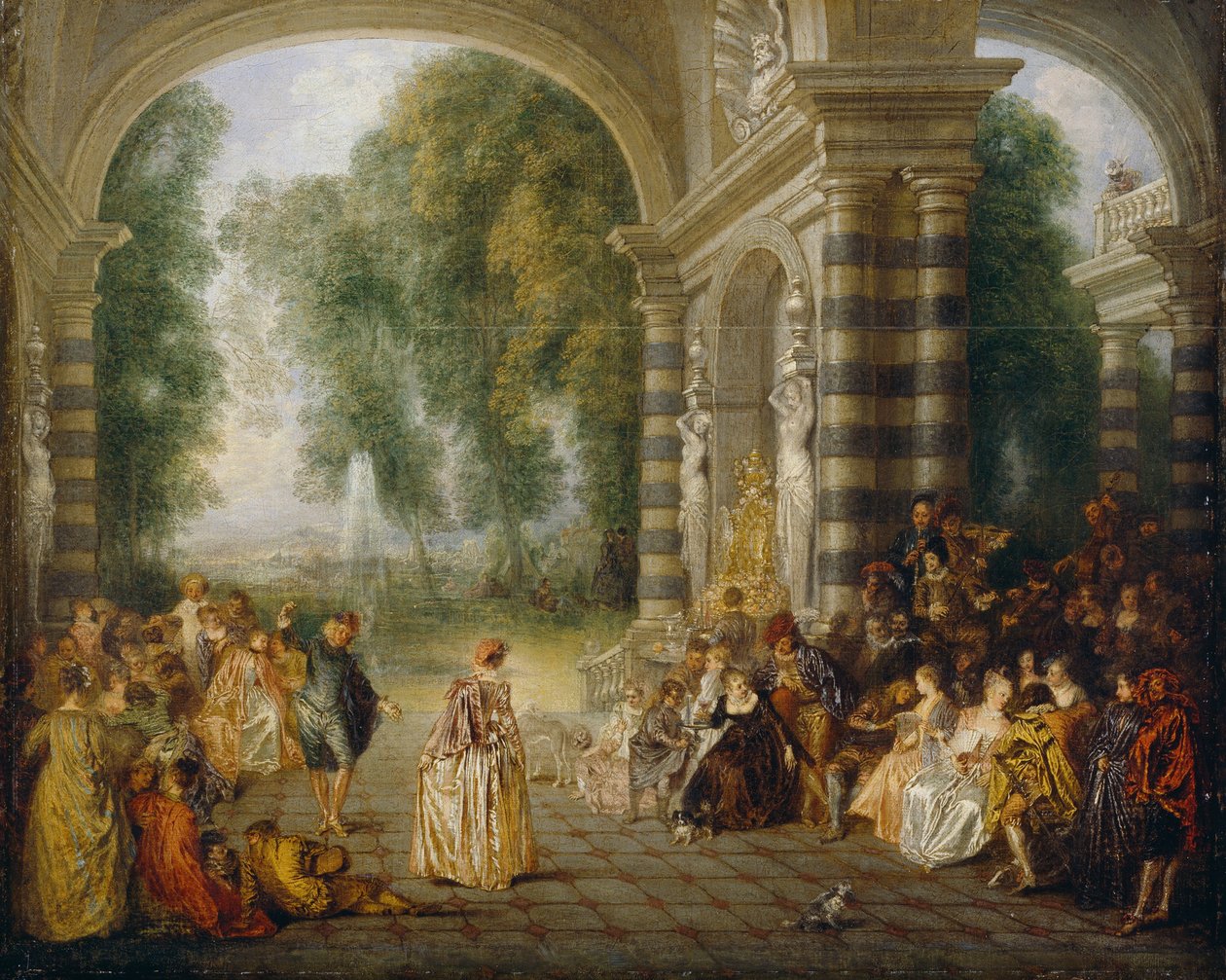 De genoegens van het bal door Jean Antoine Watteau