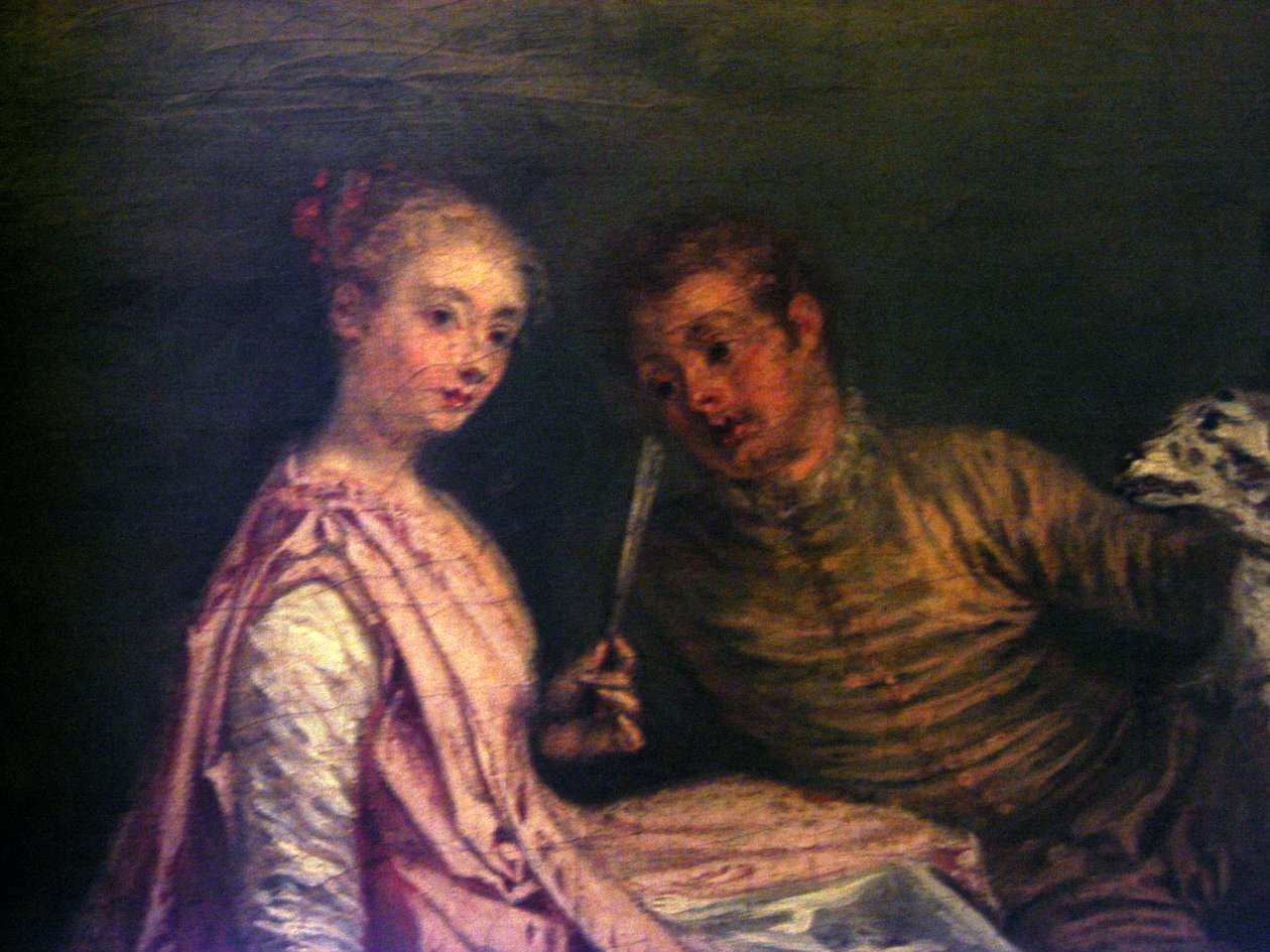 De rust tijdens de jacht (detail) door Jean Antoine Watteau