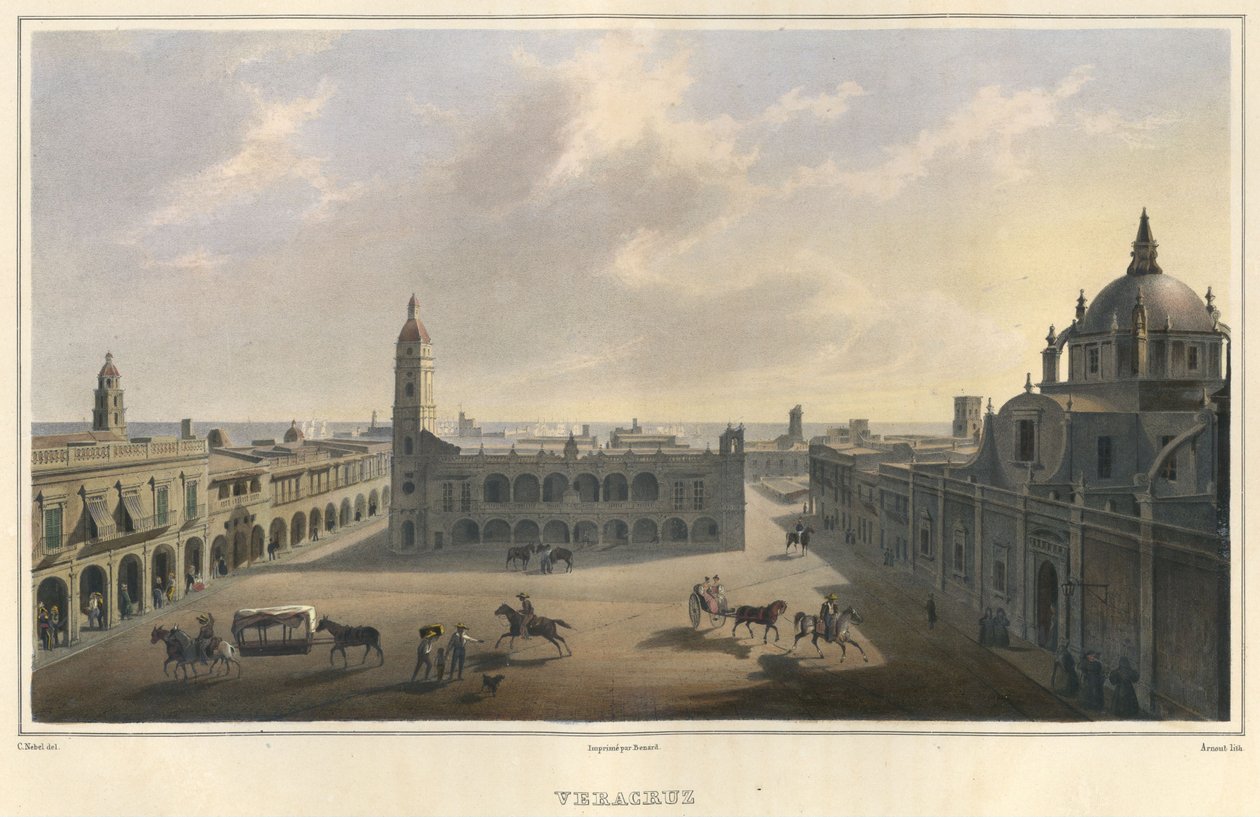 Gezicht op het hoofdplein van Veracruz, Mexico, 1829-1834 door Jean Baptiste Arnout