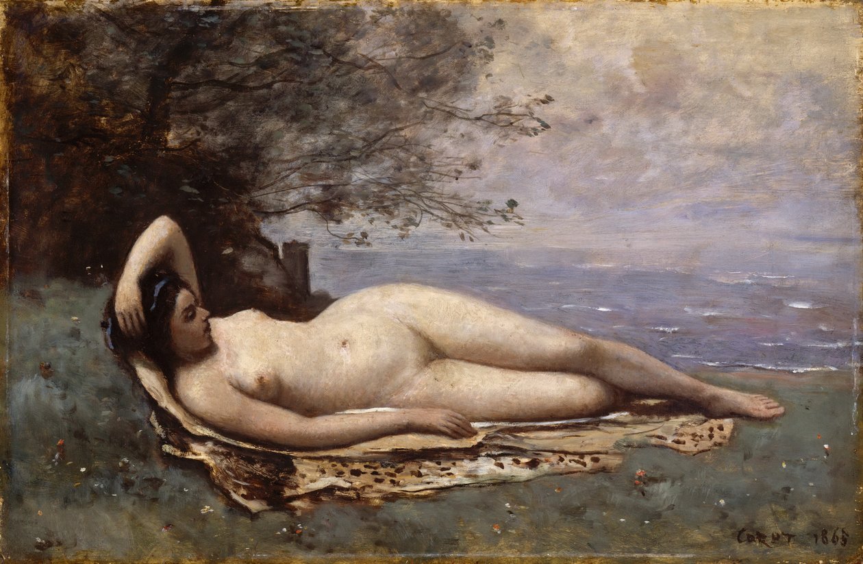 Bacchante aan zee door Jean Baptiste Camille Corot