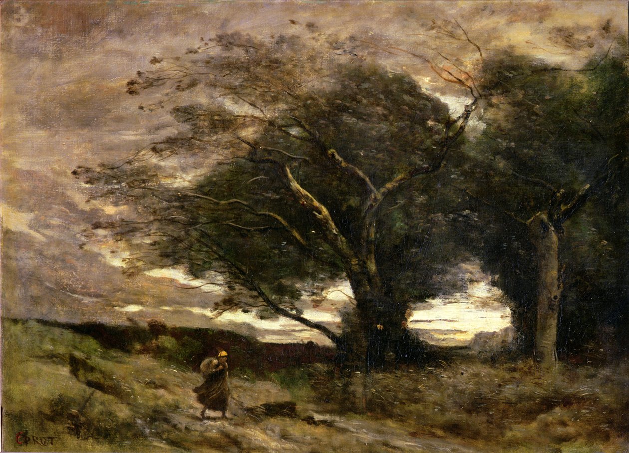 Windvlaag, 1866 door Jean Baptiste Camille Corot