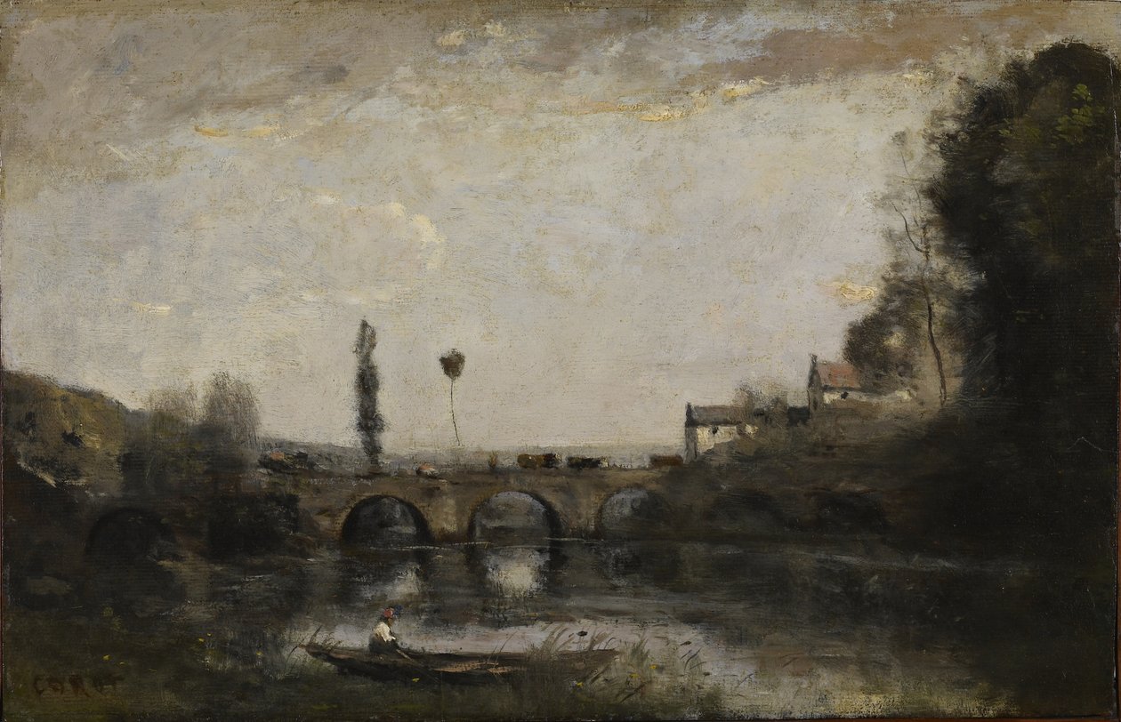 Landschap met brug door Jean Baptiste Camille Corot