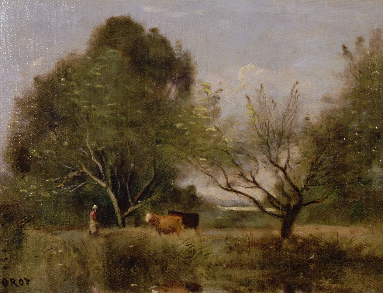 Landschap met vee door Jean Baptiste Camille Corot