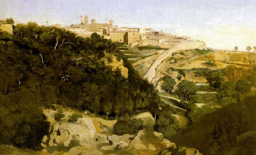 Landschap met stad door Jean Baptiste Camille Corot