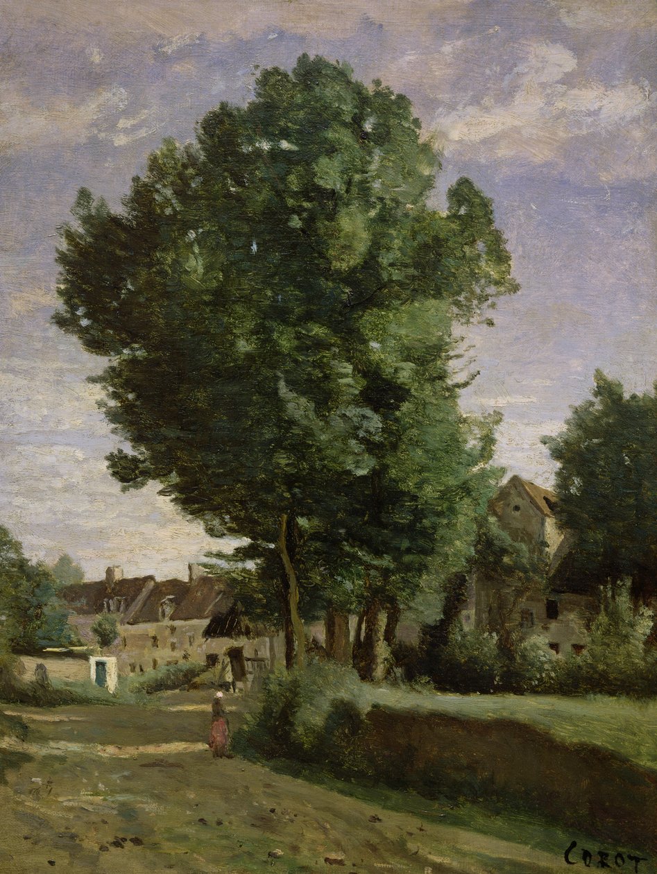 Buitenkant van een dorp nabij Beauvais door Jean Baptiste Camille Corot