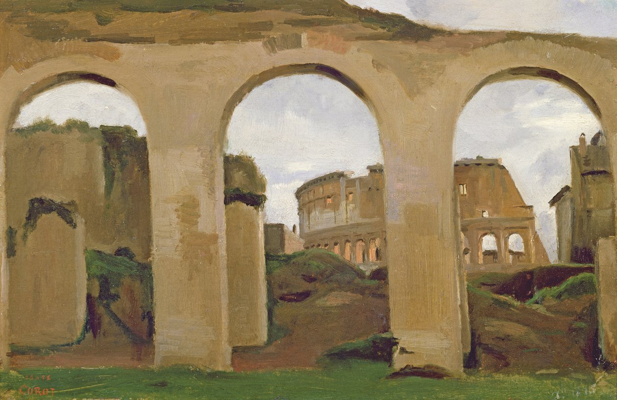 Het Colosseum, gezien door de arcades van de Basiliek van Constantijn, 1825 door Jean Baptiste Camille Corot