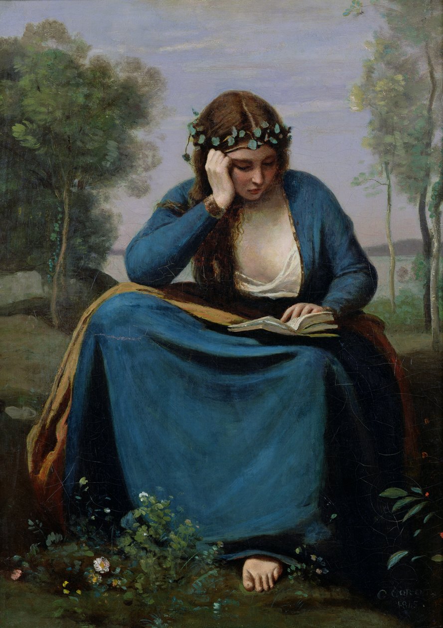 De lezer gekroond met bloemen, of de muze van Vergilius, 1845 door Jean Baptiste Camille Corot