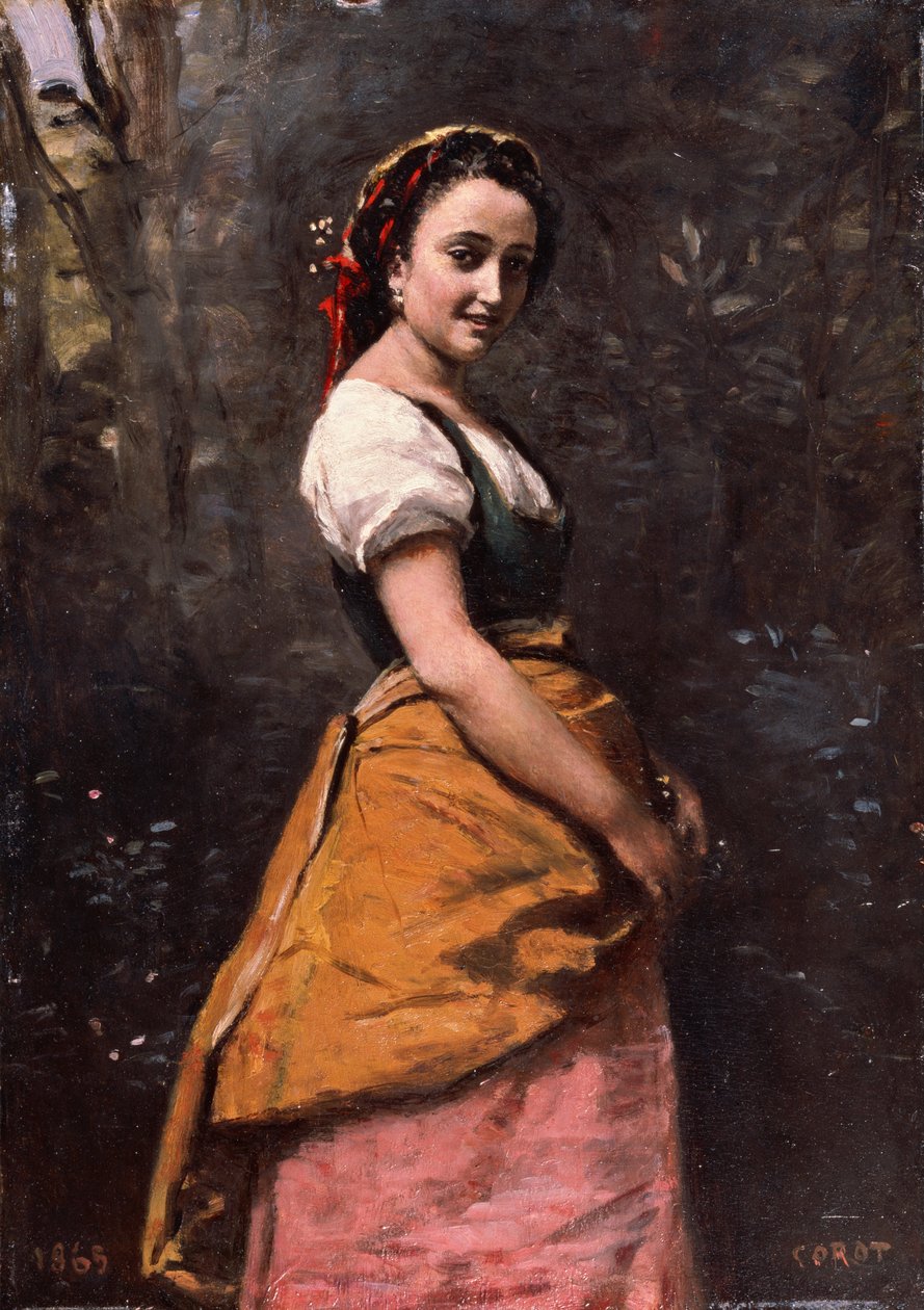 Jonge vrouw in het bos door Jean Baptiste Camille Corot