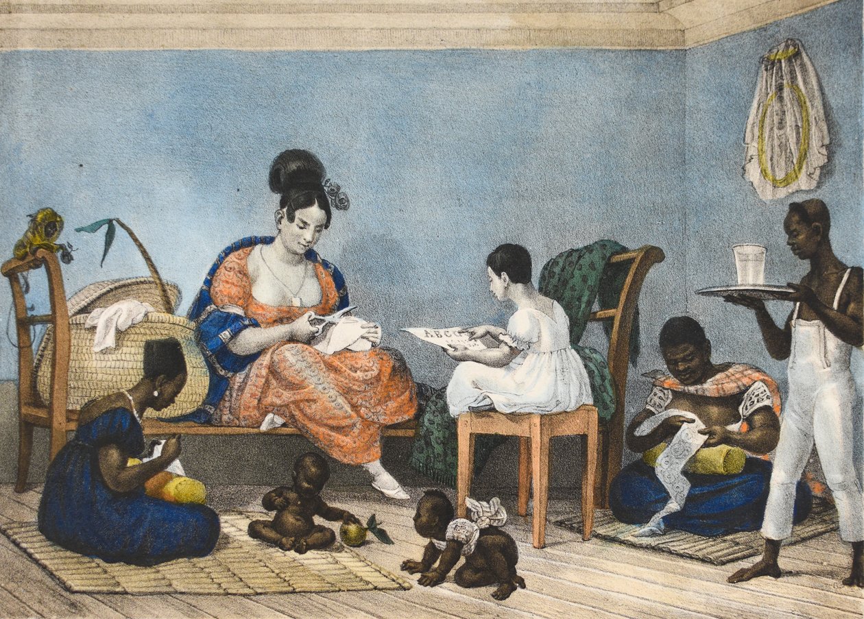 Een dame van enige middelen in haar huis door Jean Baptiste Debret