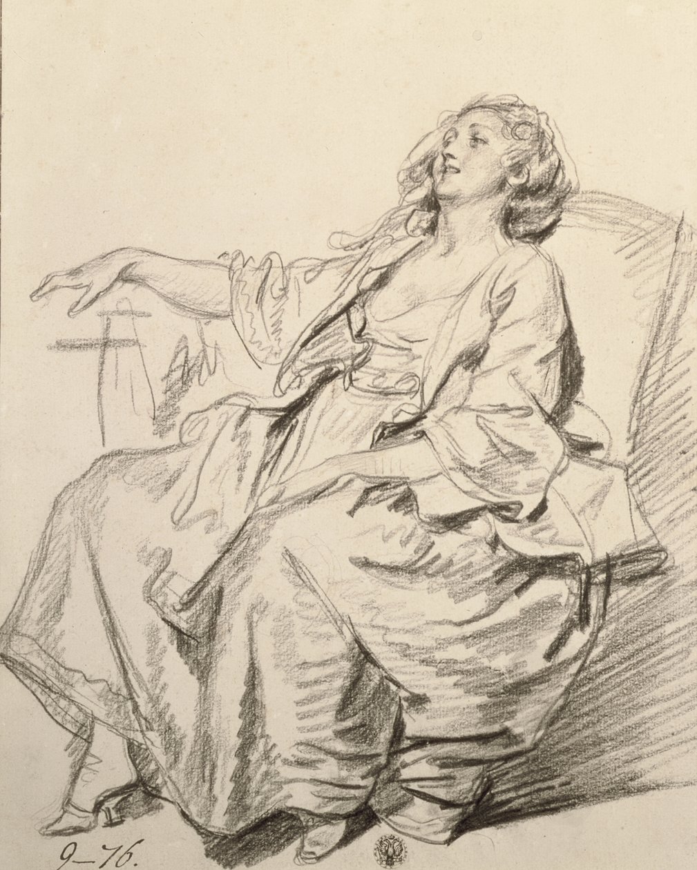 Jonge Vrouw Zittend in een Fauteuil door Jean Baptiste Greuze