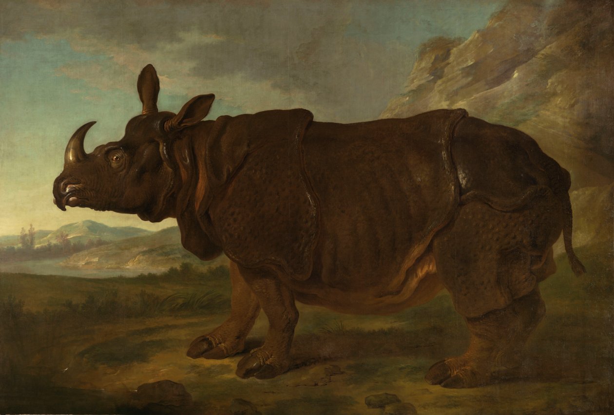 Clara de neushoorn in Parijs in 1749 door Jean Baptiste Oudry