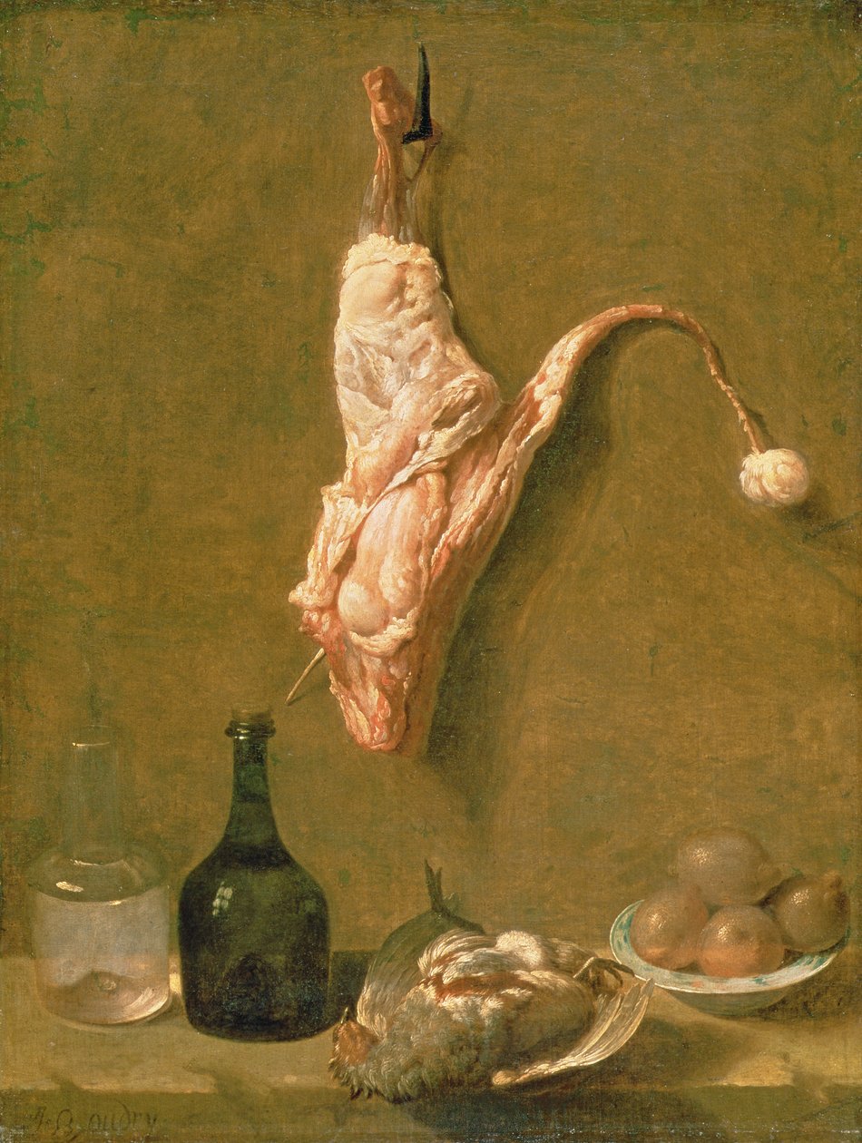 Stilleven met een kalfspoot door Jean Baptiste Oudry